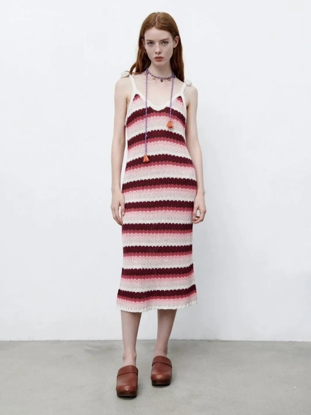 ZARA Striped Knit Midi Dress size small Red Pink Combo Limited Edition